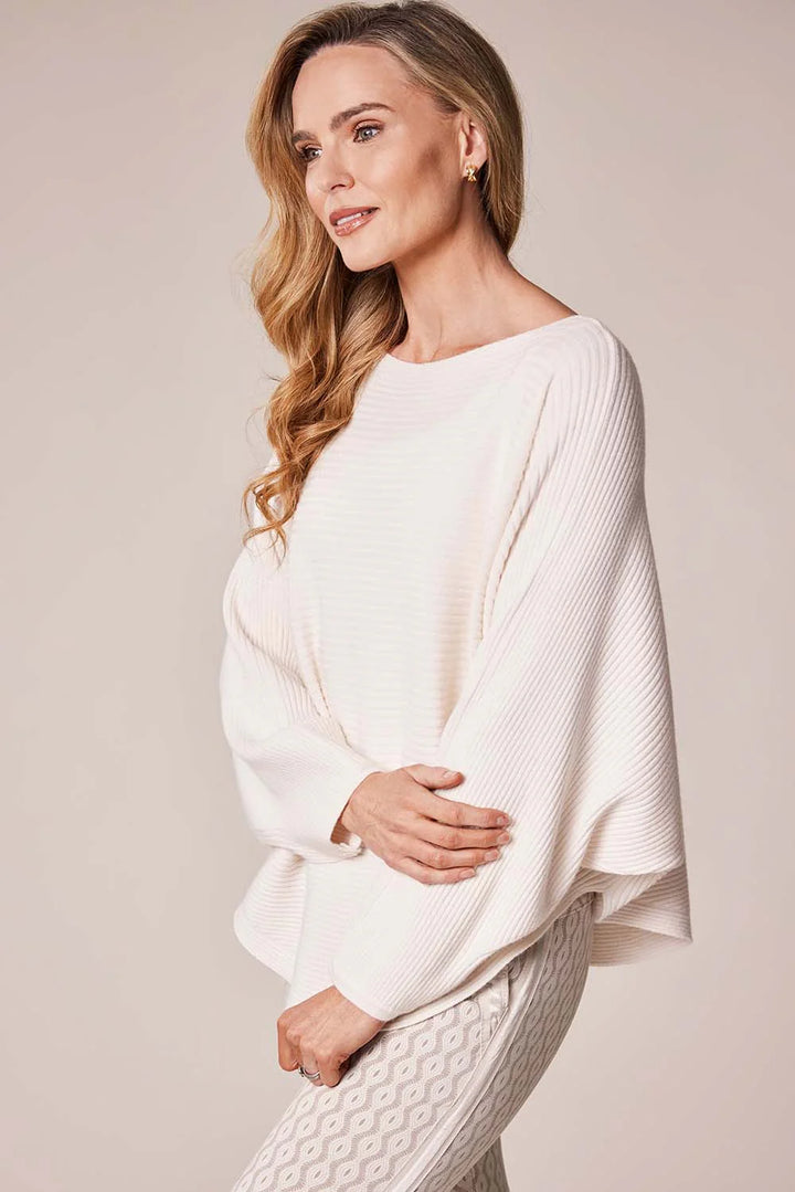 Decollage Beige Ribbed Batwing Sweater