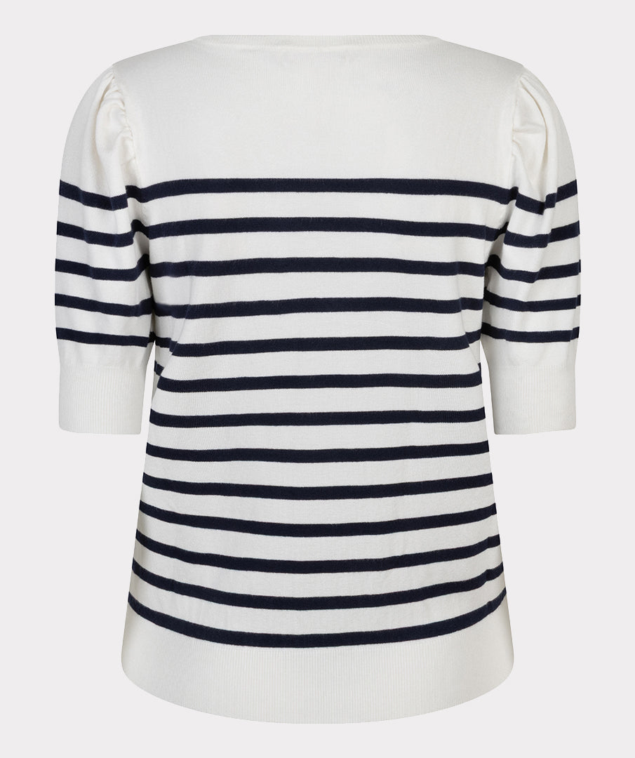 EsQualo Off White & Navy Short Sleeve Striped Knitted Sweater