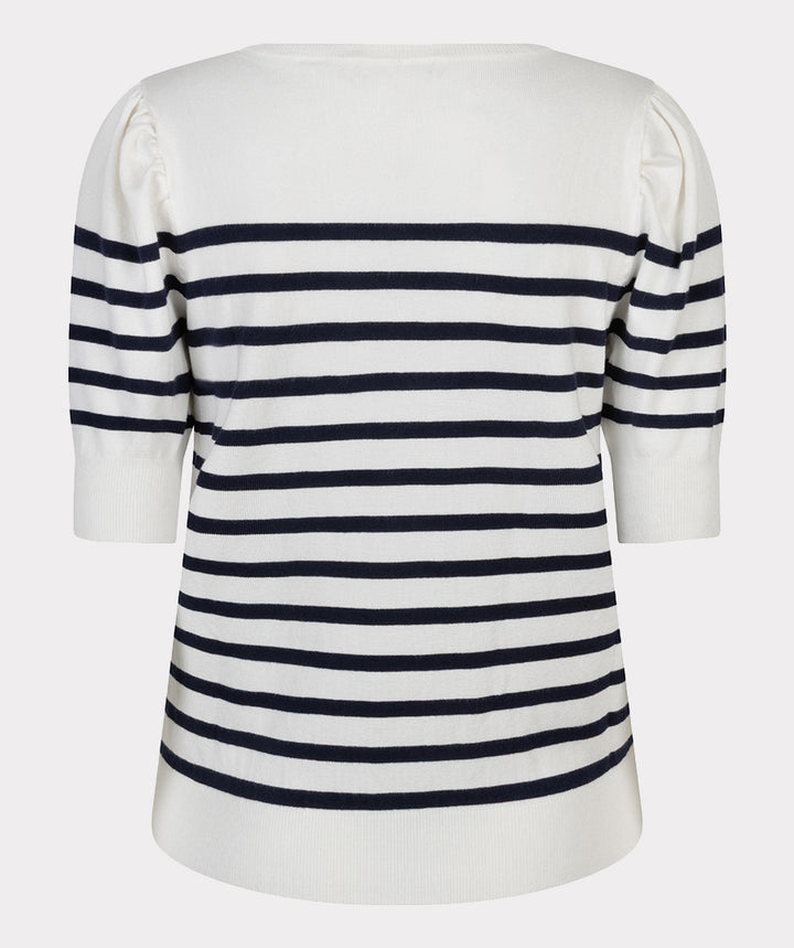 EsQualo Off White & Navy Short Sleeve Striped Knitted Sweater