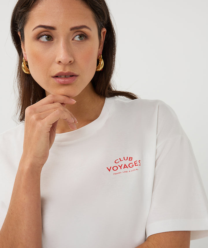 Esqualo Off White 'Club Voyages' Printed Top