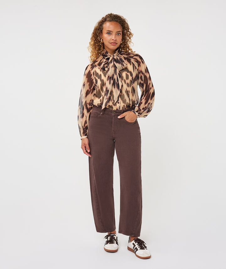 EsQualo Scarf Soft Embrace Blouse, Brown