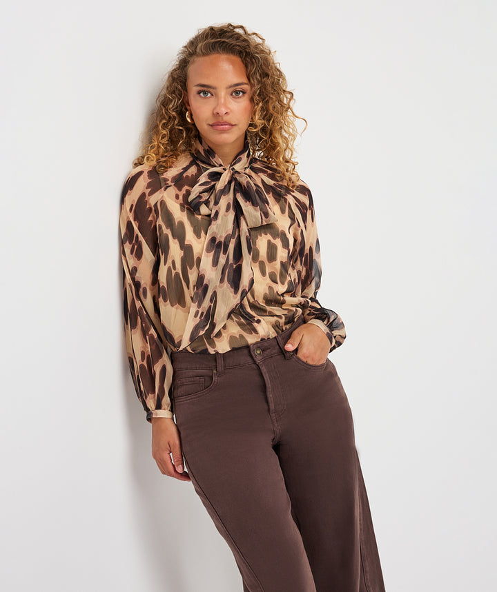 EsQualo Scarf Soft Embrace Blouse, Brown