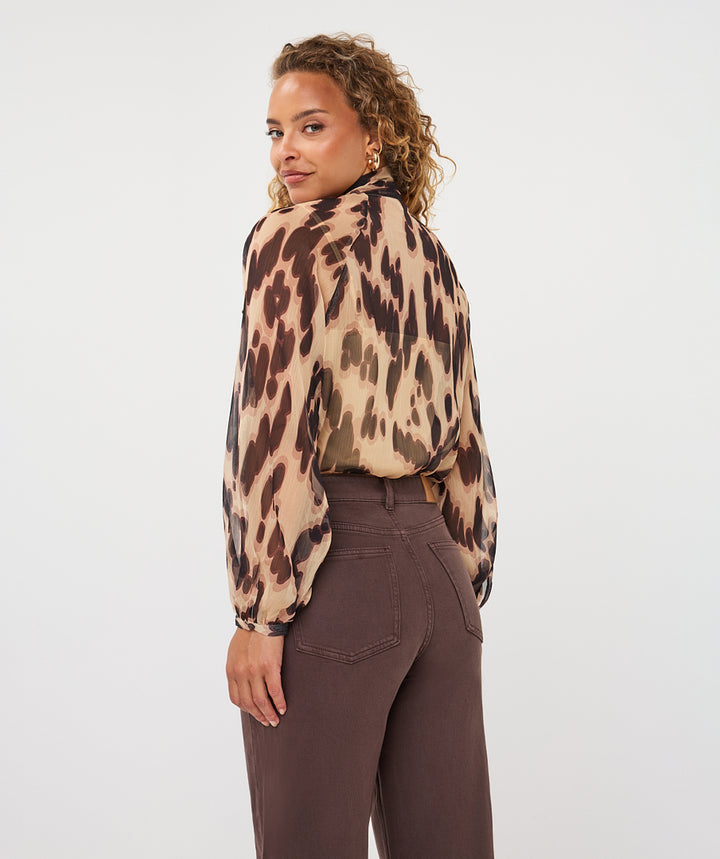 EsQualo Scarf Soft Embrace Blouse, Brown