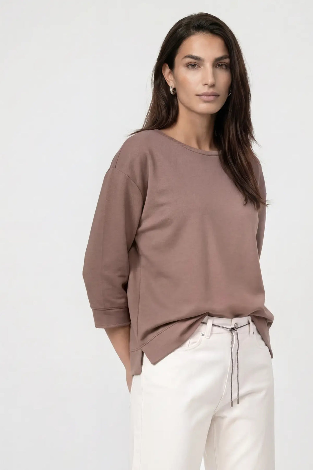 Monari Taupe Sweatshirt with Decorative Button