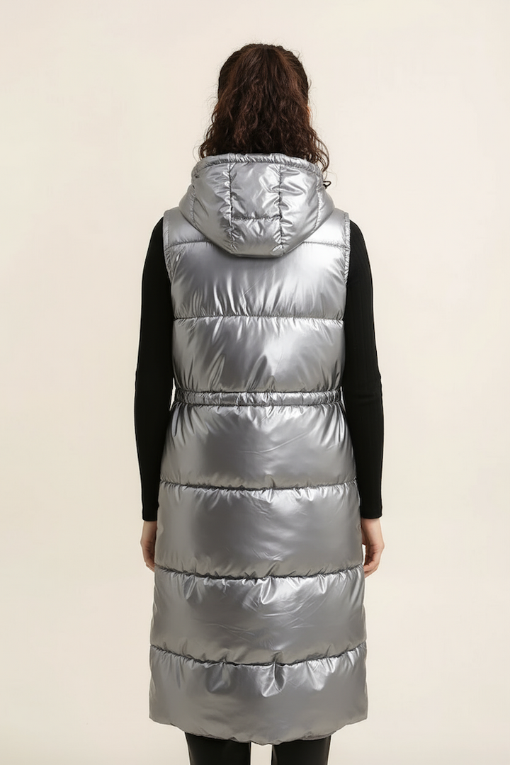 Long Silver Metallic Sleeveless Padded Coat