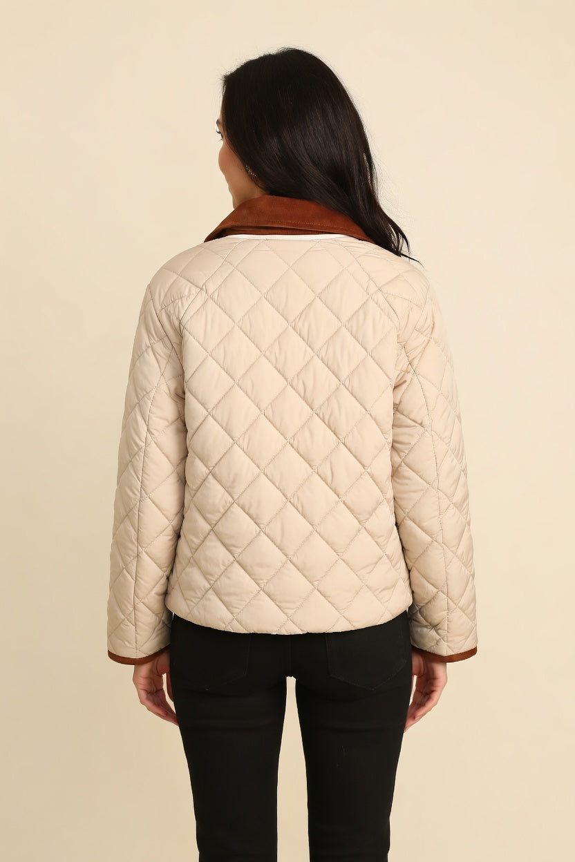 Beige Short Diamond Quilted Jacket