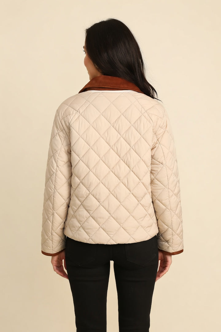Beige Short Diamond Quilted Jacket