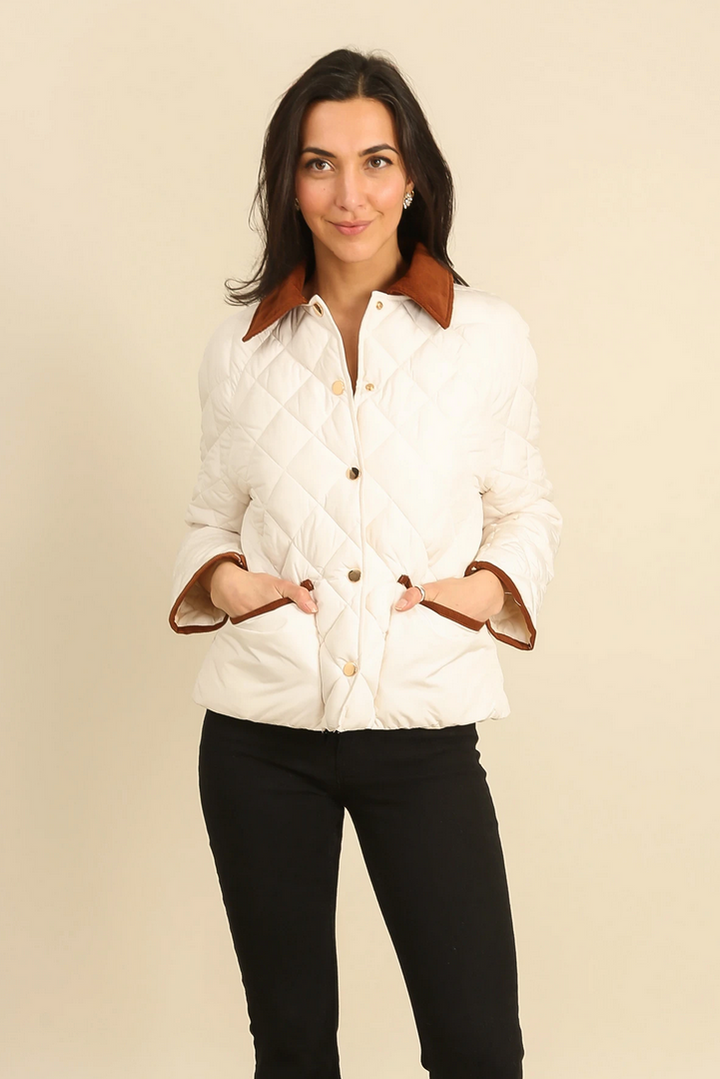 Off White Short Diamond Quilted Jacket