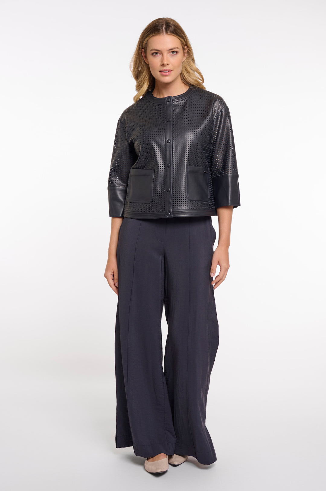 Rino & Pelle Abou Navy Perforated 3/4 Sleeve Jacket