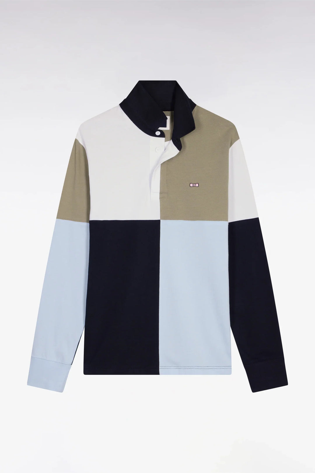 Eden Park Sky Blue & Khaki Block Long-Sleeved Rugby Shirt