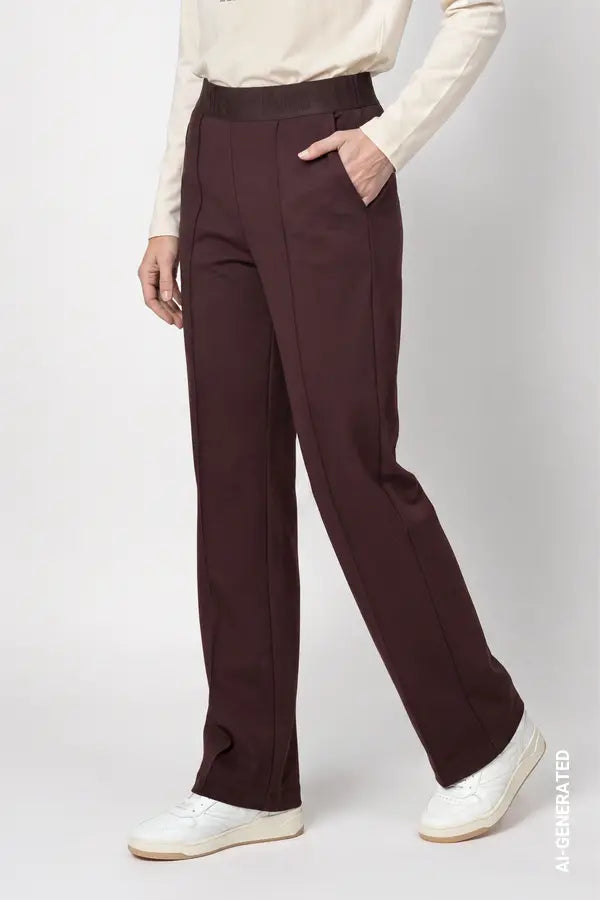 Monari Trousers with Elastic Lettering Band, Black Coffee