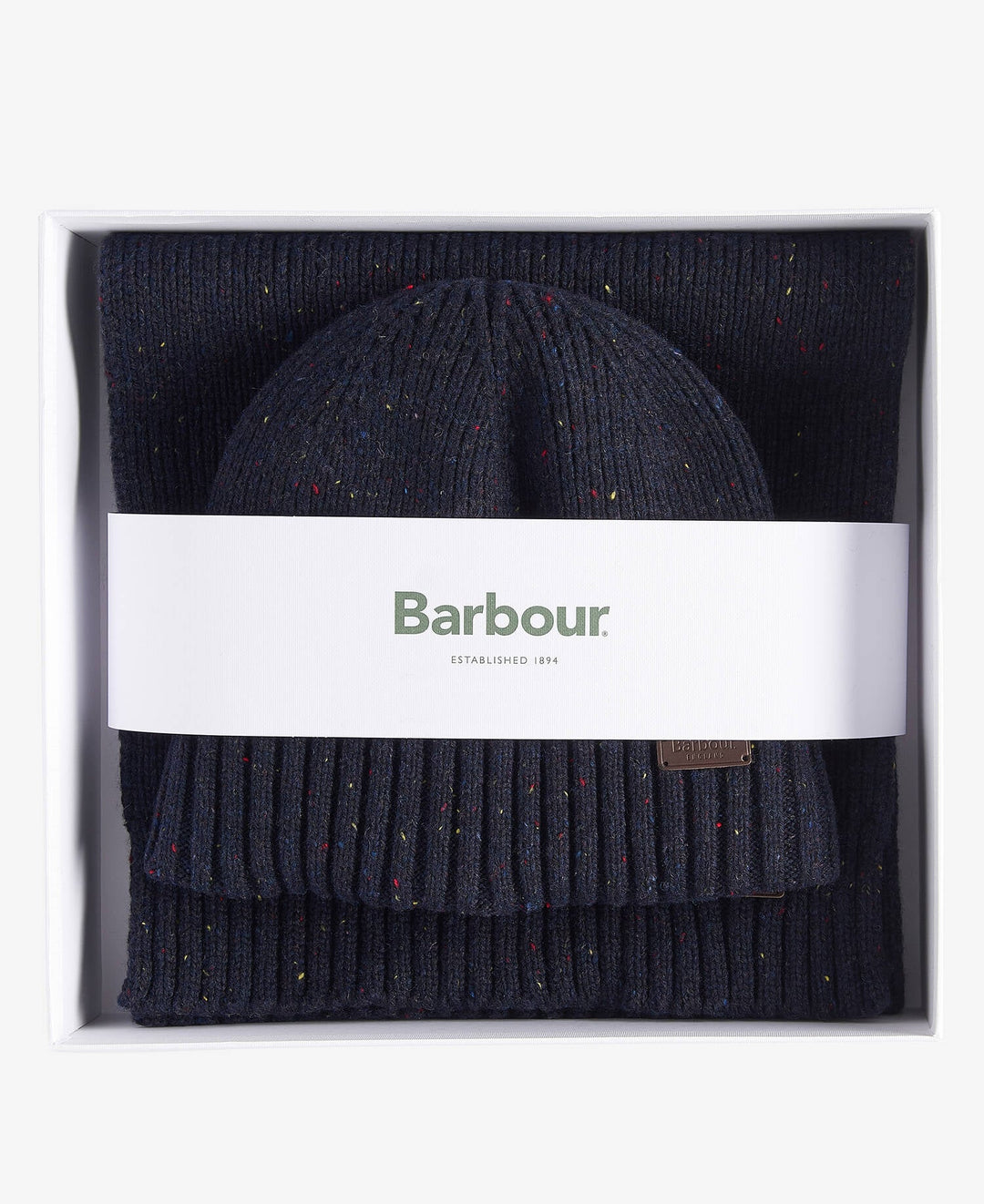 Barbour Carlton Fleck Beanie and Scarf Gift Set, Navy