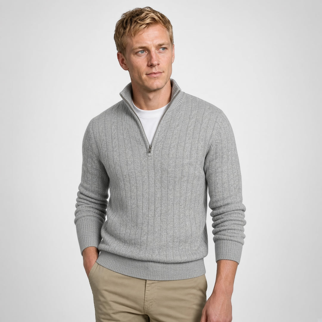 McGregor Lambswool Cable Zip Knit Sweater, Grey