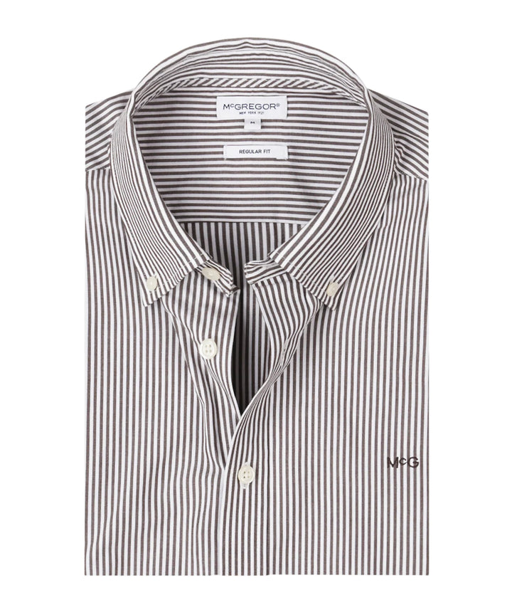 McGregor Poplin Stripe Shirt, Chocolate Brown