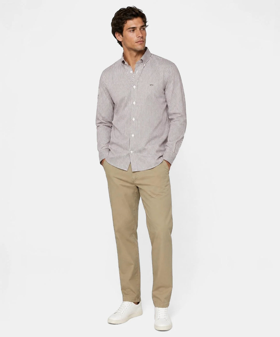 McGregor Poplin Stripe Shirt, Chocolate Brown