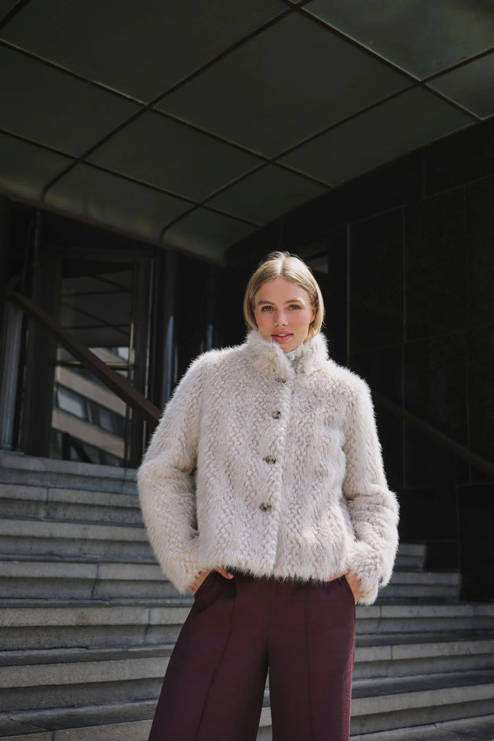 Rino & Pelle Vie Single Breasted Faux Fur Jacket, Birch