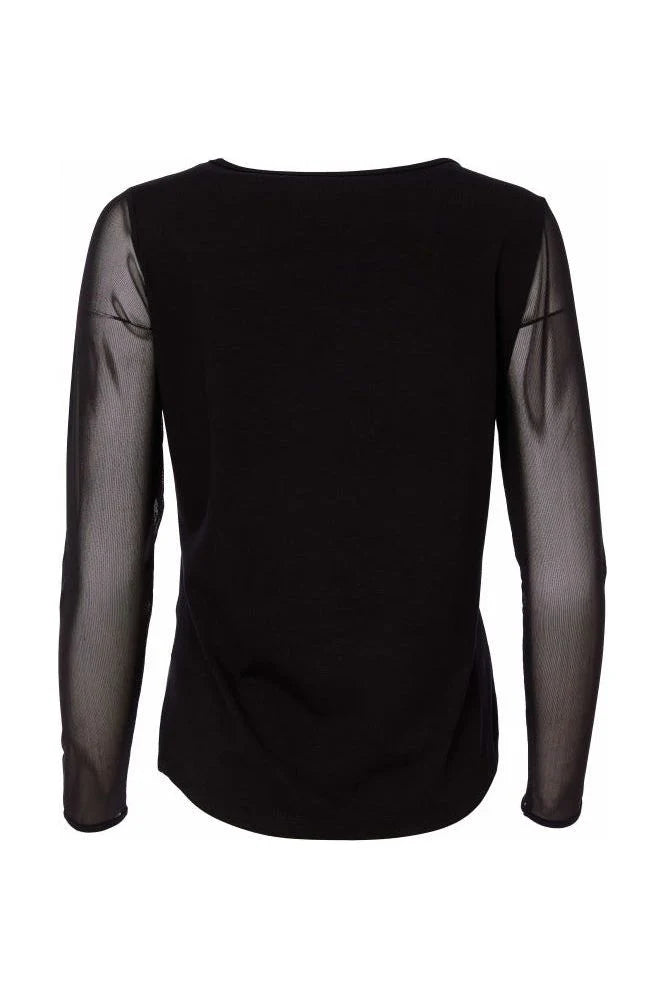 Naya Jersey Round Neck Top with Mesh Sleeve
