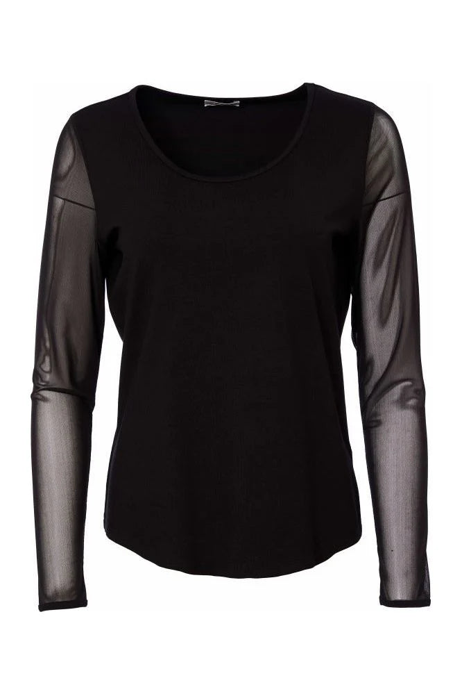 Naya Jersey Round Neck Top with Mesh Sleeve