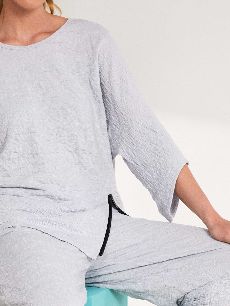 Naya Embossed Round Neck Top with Zip Detail