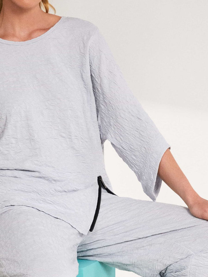 Naya Embossed Round Neck Top with Zip Detail