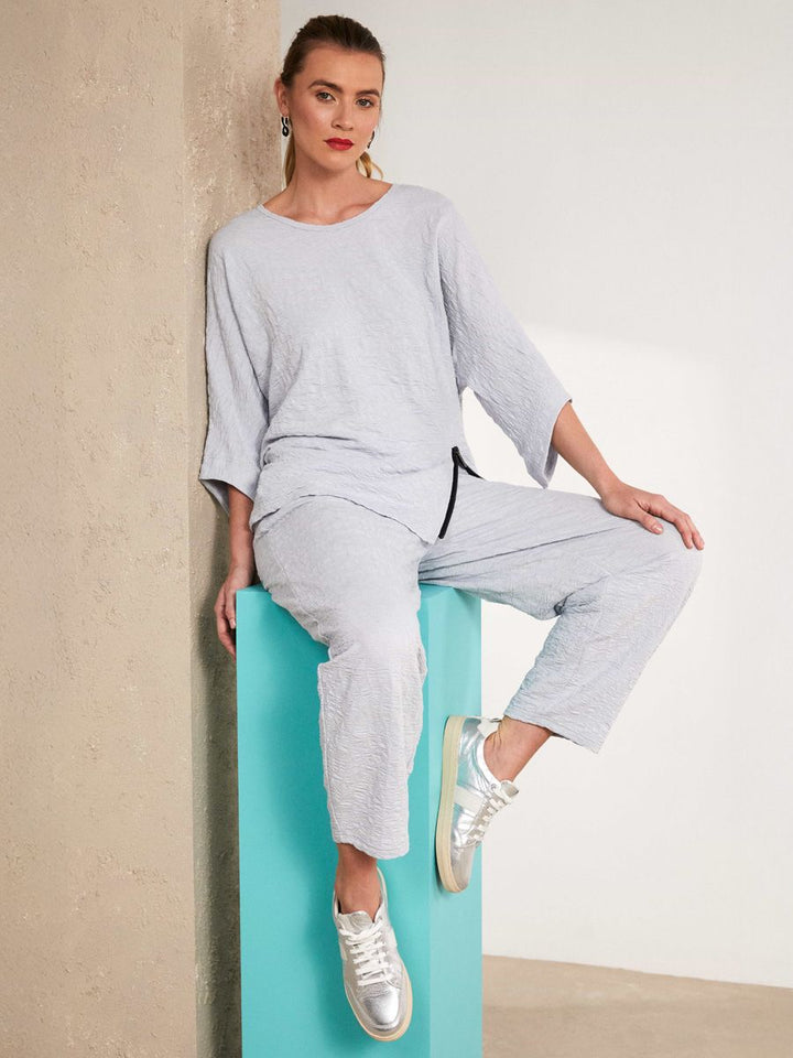 Naya Embossed Round Neck Top with Zip Detail