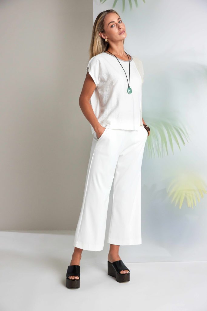 NAYA White Wide Leg Soft Pull Up Trousers
