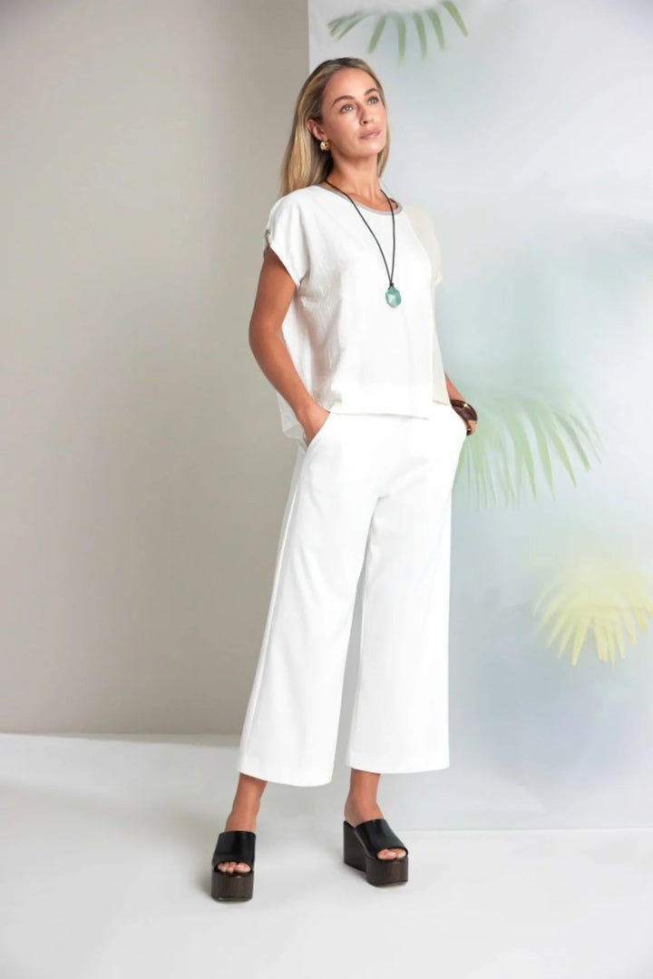 NAYA Cream Wide Leg Soft Pull Up Trousers