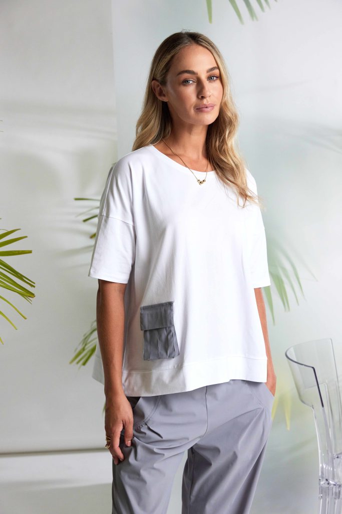 NAYA White & Dove Round Neck Top