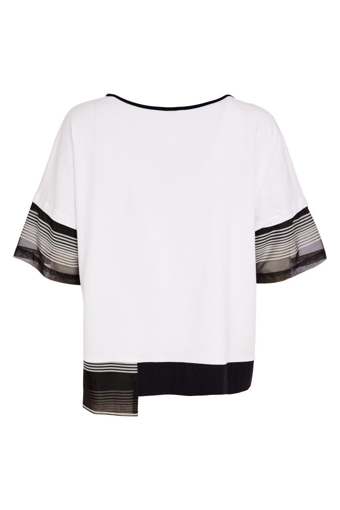 NAYA White & Black Placement Print & Stripe Top