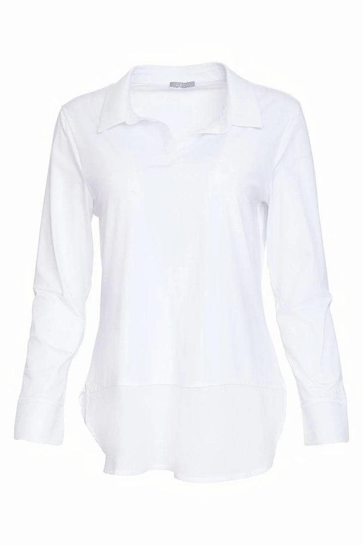 Naya White Jersey Top / Cotton Collar Cuff & Hem Panel