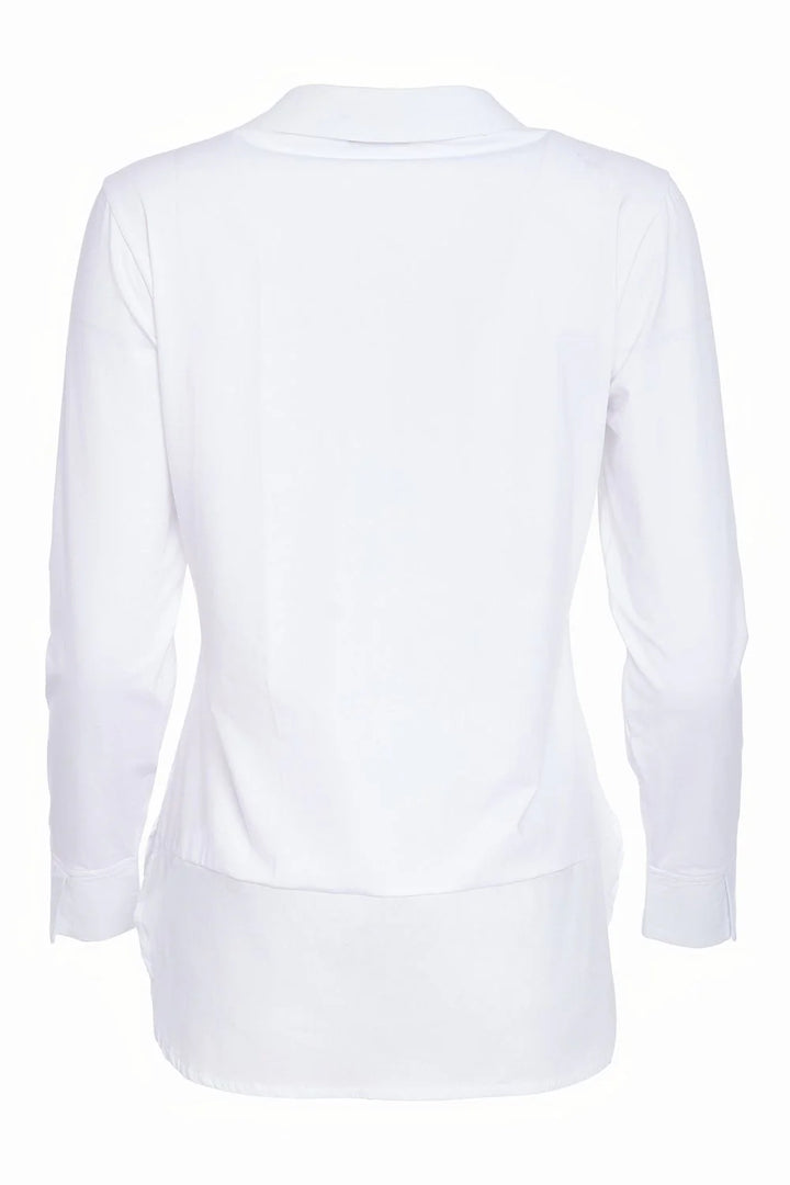 Naya White Jersey Top / Cotton Collar Cuff & Hem Panel