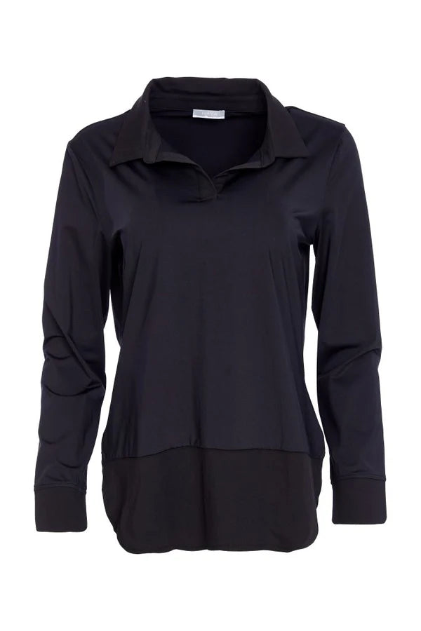 Naya Black Jersey Top / Cotton Collar Cuff & Hem Panel