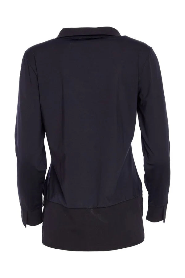 Naya Black Jersey Top / Cotton Collar Cuff & Hem Panel