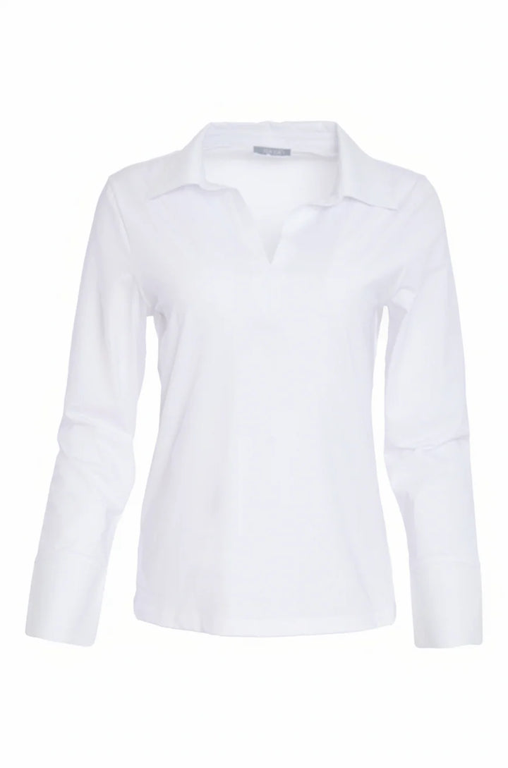 Naya White Jersey Top / Cotton Collar & Cuff