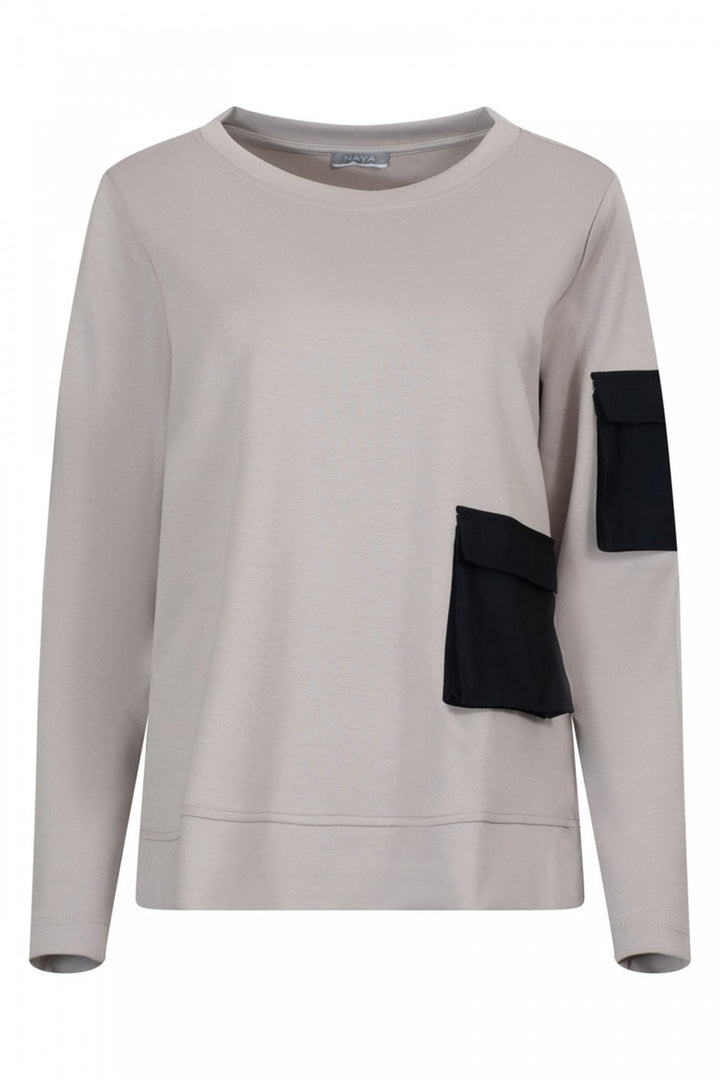 Naya Black Round Neck Contrast Pocket Sweatshirt