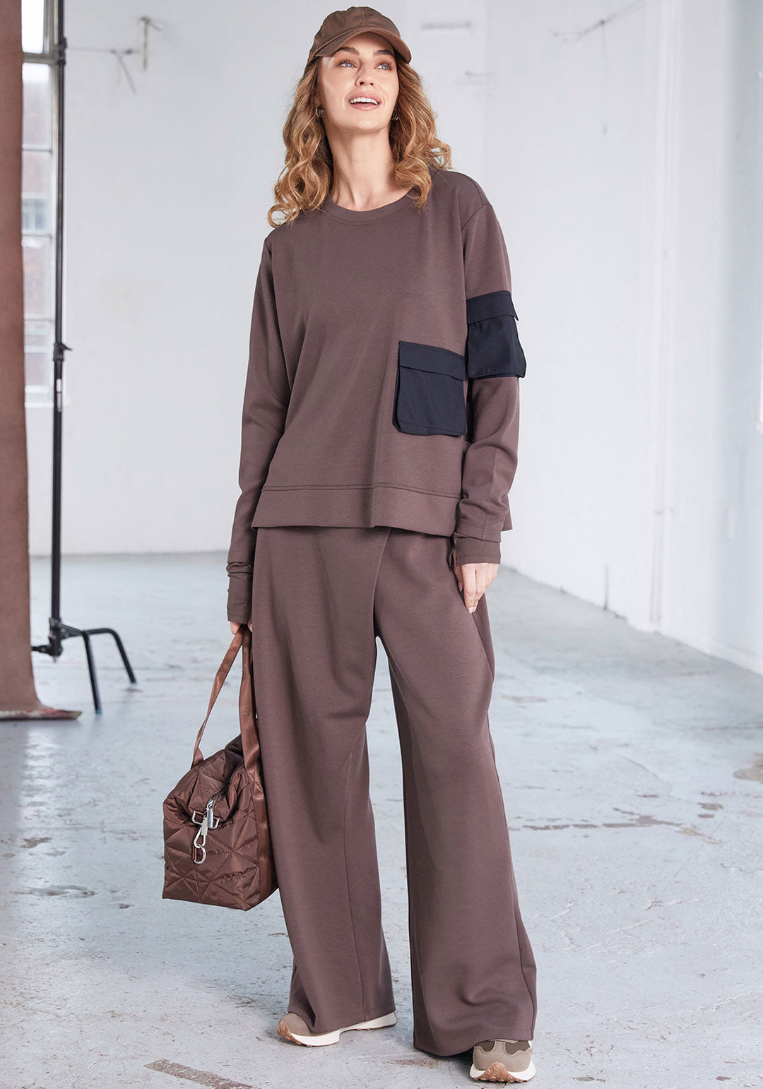 Naya Brown Slim Leg Trouser Wrap Over Waist