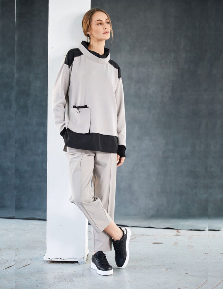 Naya Grey Slim Leg Drawstring Waist Trousers