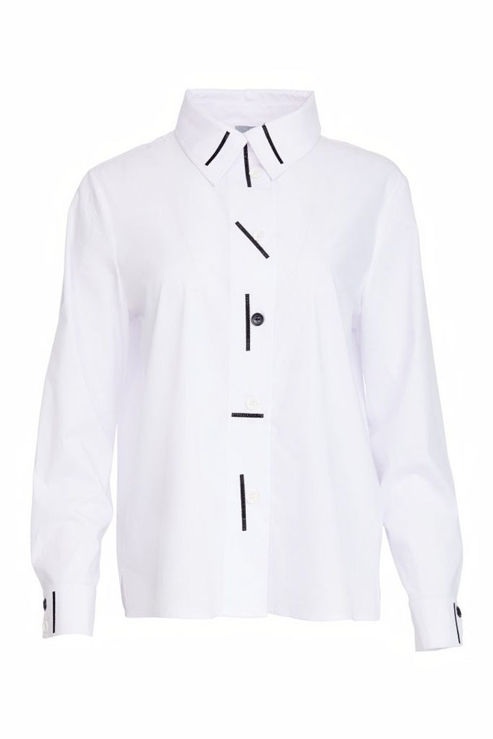 Naya White Contrast Piping Long Sleeve Shirt