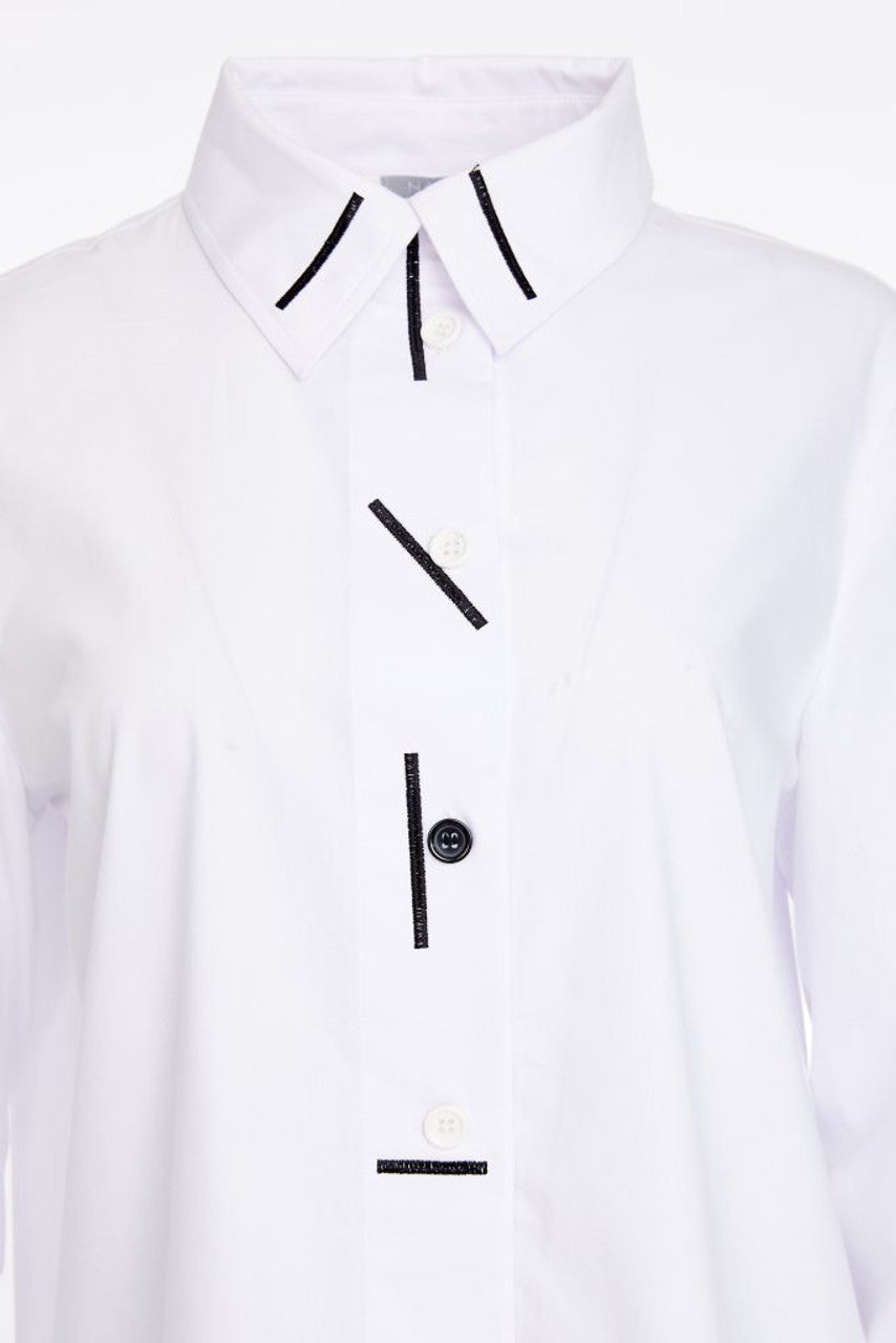 Naya White Contrast Piping Long Sleeve Shirt