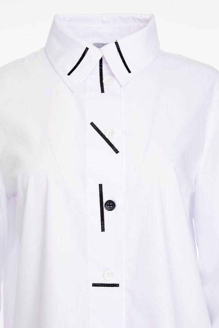 Naya White Contrast Piping Long Sleeve Shirt