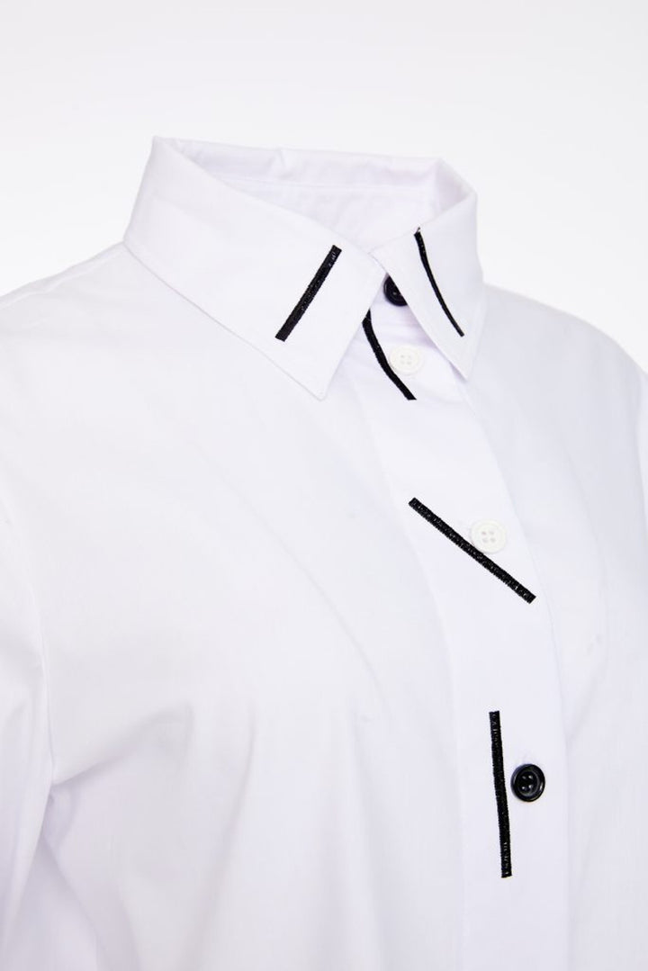 Naya White Contrast Piping Long Sleeve Shirt