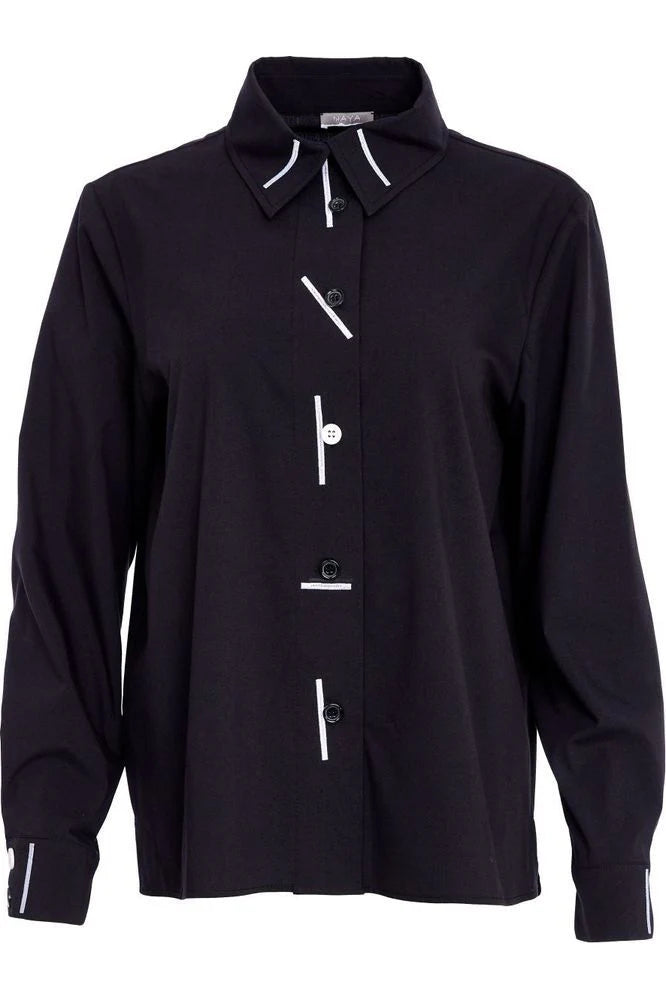 Naya Black Contrast Piping Long Sleeve Shirt