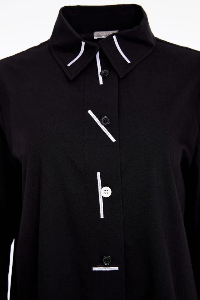 Naya Black Contrast Piping Long Sleeve Shirt