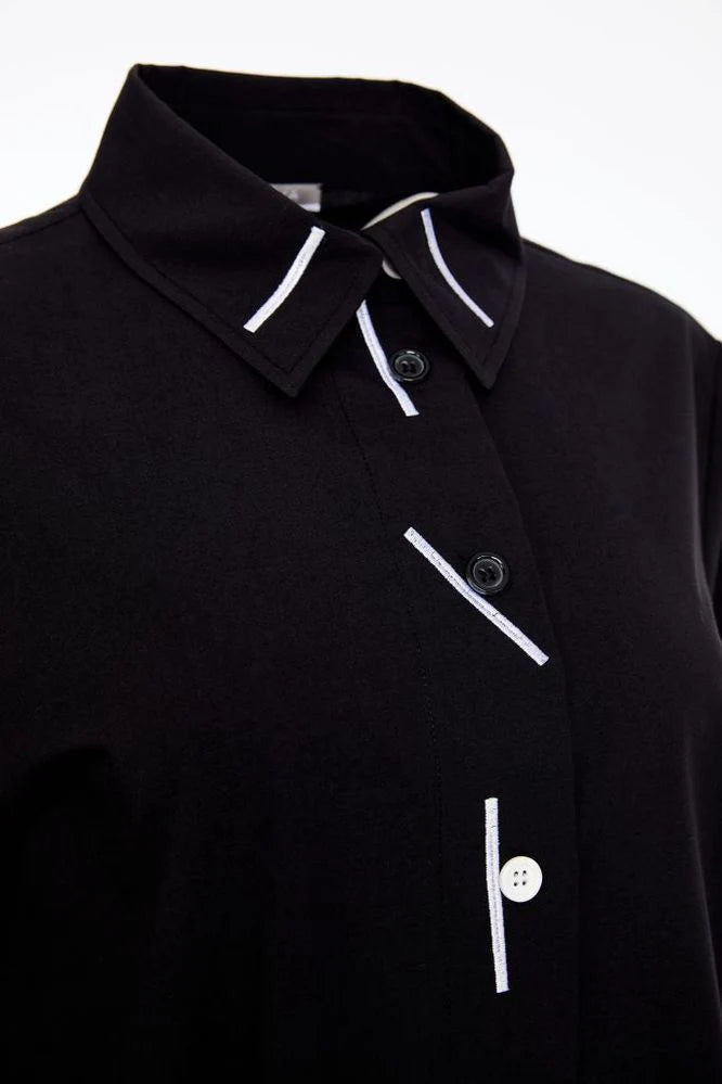 Naya Black Contrast Piping Long Sleeve Shirt