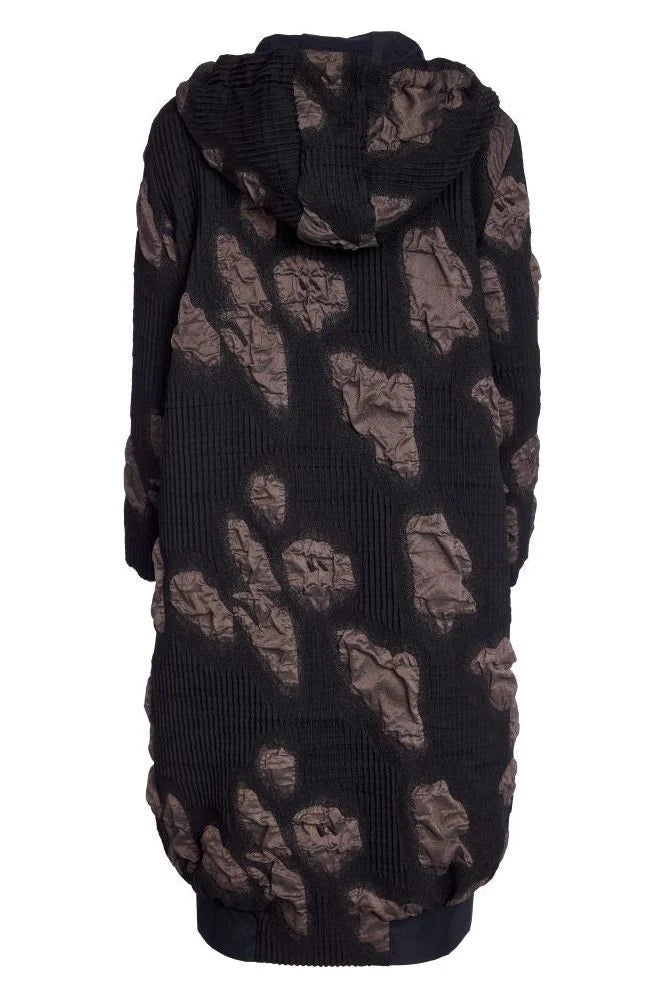 Naya Black & Brown Jacquard Hooded Long Coat