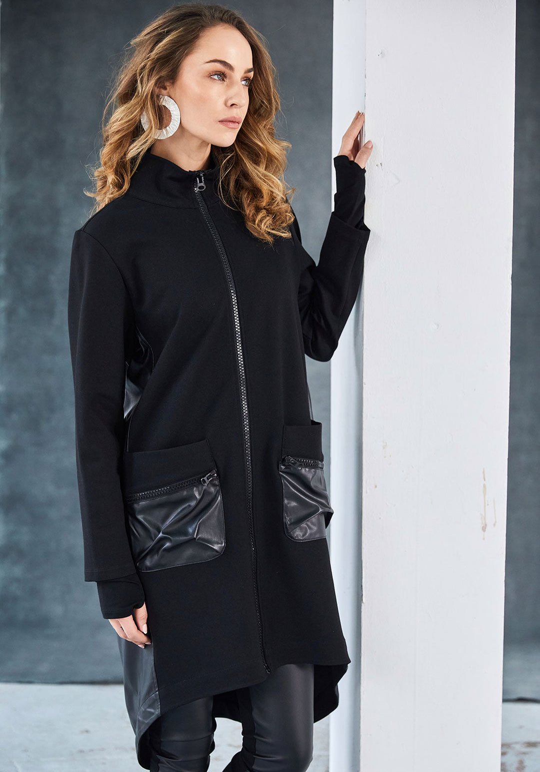 Naya Black Contrast Panel High Neck Jacket