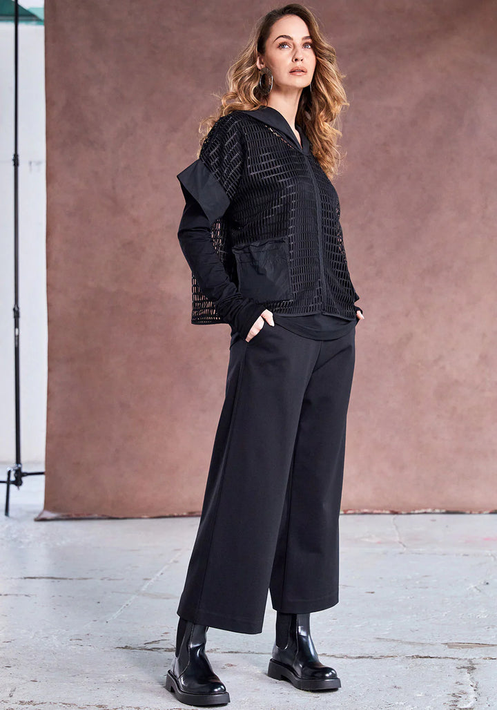 Naya Black Stretch Wide Cropped Trousers