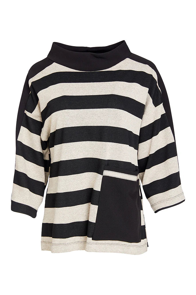 Naya Black High Neck Striped Top