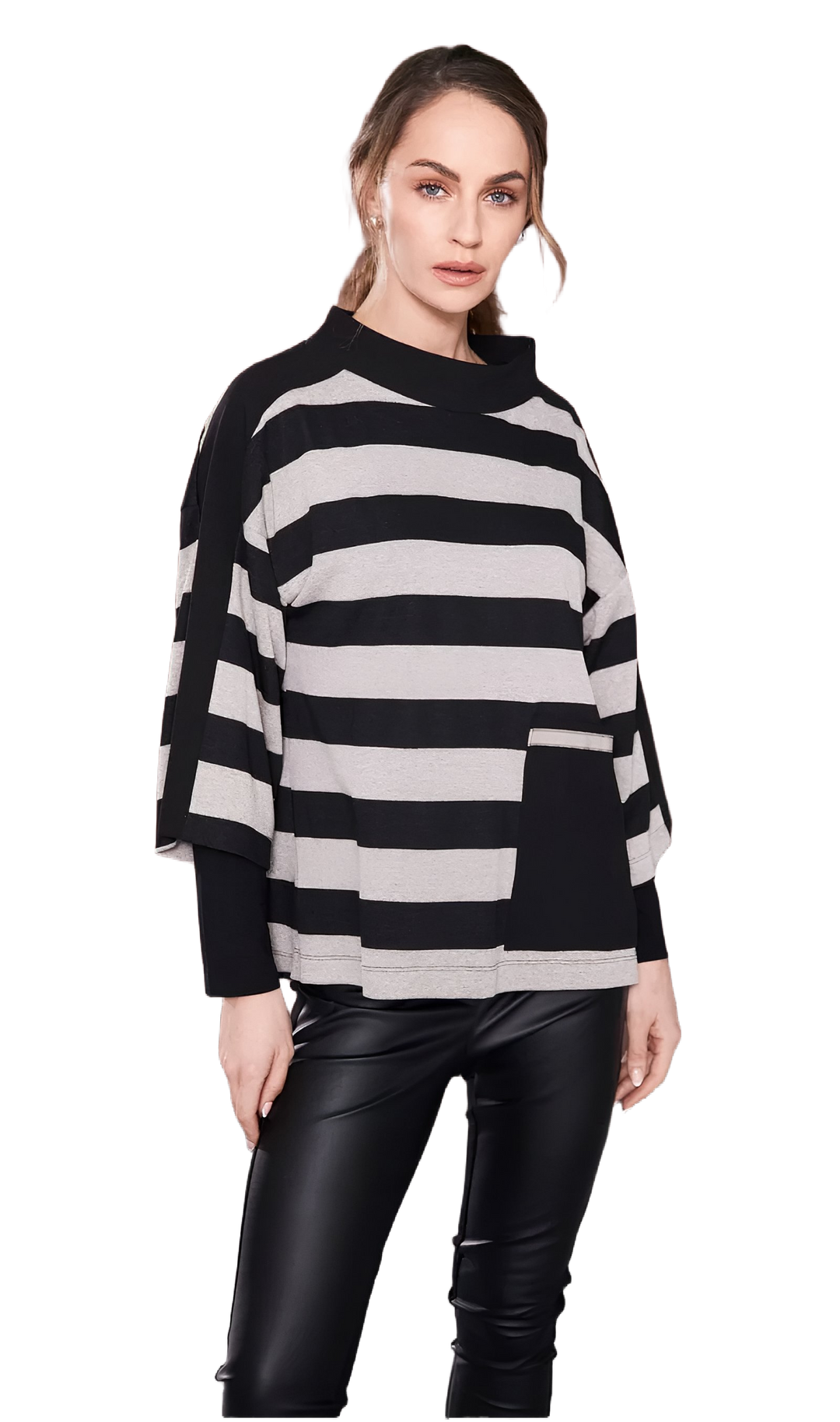 Naya Black High Neck Striped Top