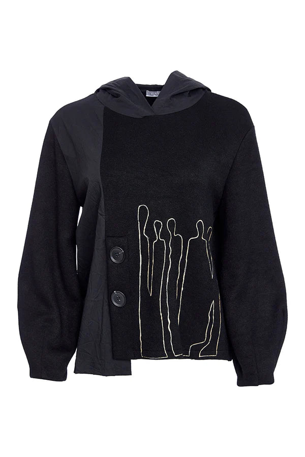 Naya Black Print Contrast Hooded Jumper